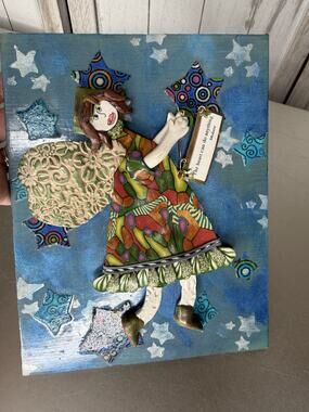 Mixed Media Collage Art Fairy Angel Tale 3D Cottage Core Colorful Inspirational
